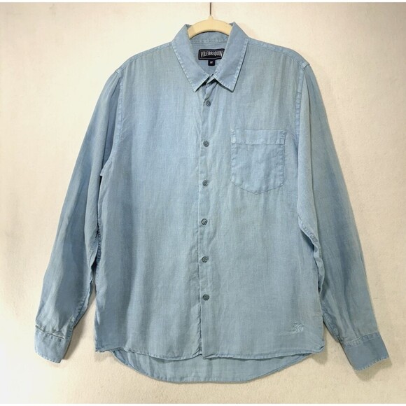 Vilebrequin Shirt Men M 100% Linen Button Up Long Sleeve Casual Lightweight - Picture 1 of 13